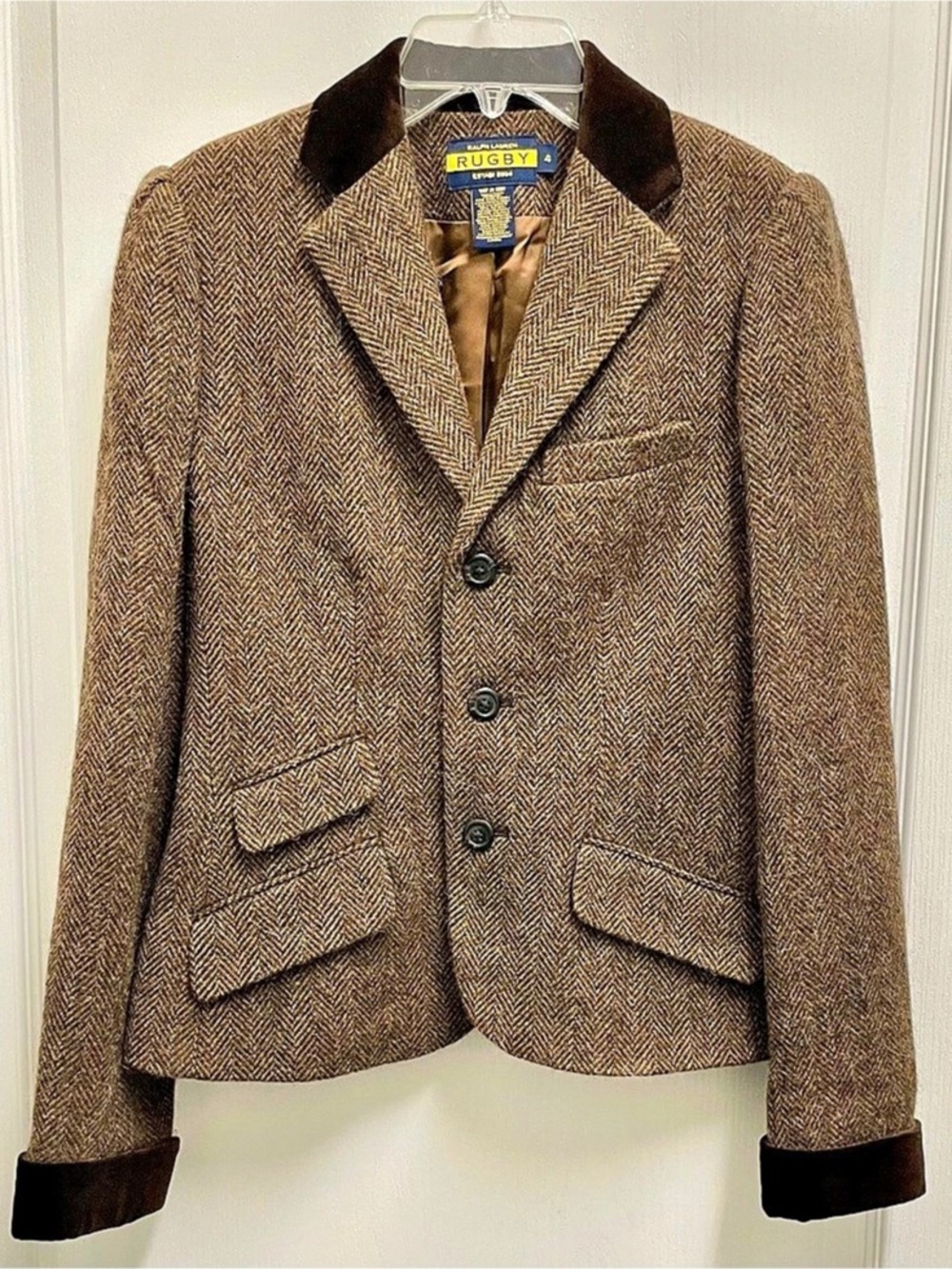 Ralph Lauren Rugby Herringbone Blazer in Brown Sz 4 Like New